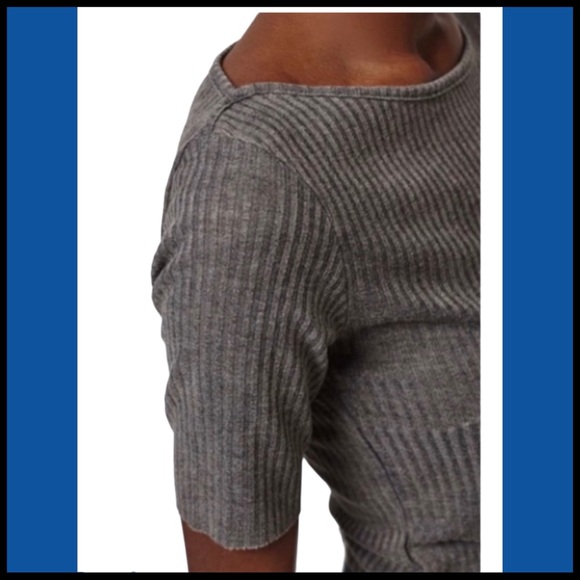 TOPSHOP NWT SLASH RIBBED CROP TEE GREY SZ 6 - Picture 5 of 14